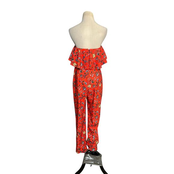 Gianni Bini red green floral strapless ruffled jumpsuit size 6 - Picture 16 of 16